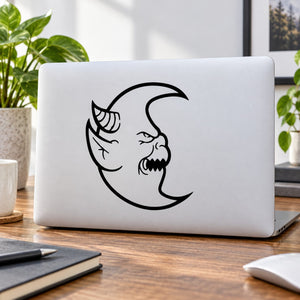 Black angry demon face crescent moon decal for laptop or window