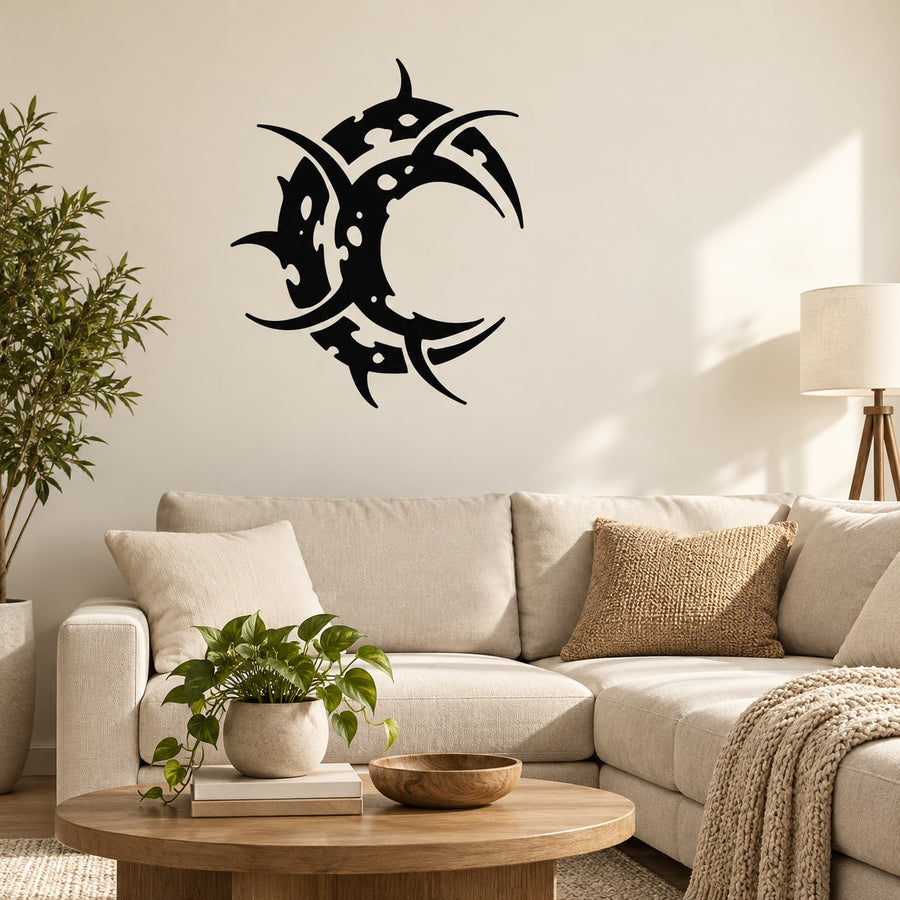 Tribal Lunar Eclipse Decal — illustrative vinyl decal application mockup. Surrounding objects are not included.