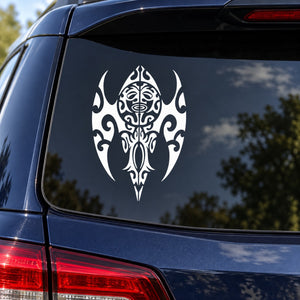 White tribal moon dagger car decal with symmetrical ornate dagger design