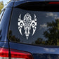 White tribal moon dagger car decal with symmetrical ornate dagger design