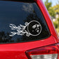 White moon-face floral vinyl decal for car window