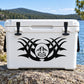 Black tribal moon smiling face decal on white cooler