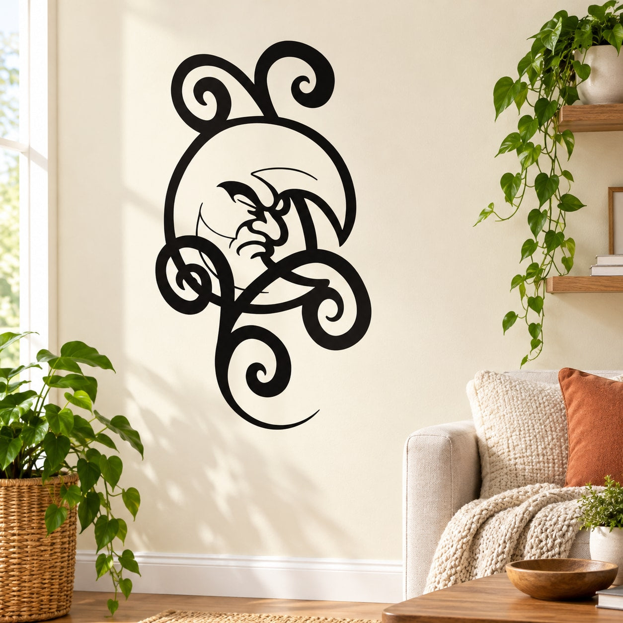 Black cat and swirl wall decal for easy indoor decorating