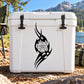 Black tribal face decal for Grunting Moon cooler, on white lid