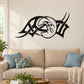 Black stylized moon wall decal with tribal face design