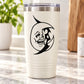 Black moon face decal on white tumbler cup