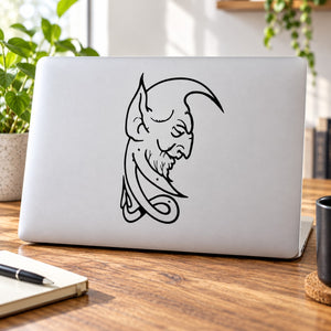 Elf ear moon decal with line-art elf face holding a crescent moon
