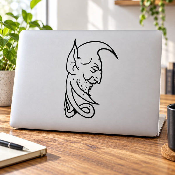Elf ear moon decal with line-art elf face holding a crescent moon
