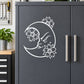 Floral crescent moon wall decal with white outline flowers