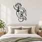 Moon and flower growing wall decal, black line-art sprouting tree and face