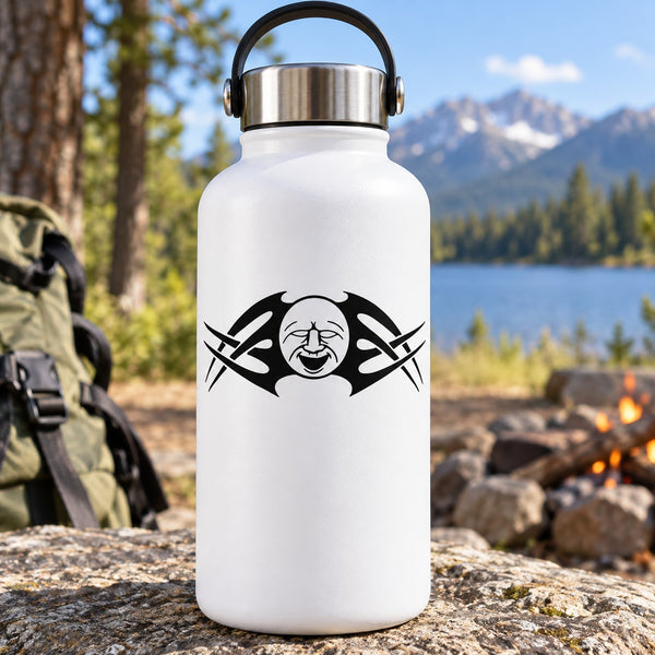 White water bottle with black tribal moon decal