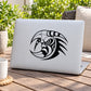 Tribal moon with horn tribal eye decal in black and white on a laptop lid