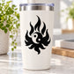 Black yin-yang moon flame decal on white tumbler