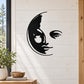Girl moon wall decal featuring black silhouette of a girl on a crescent moon
