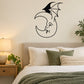 Black vampire moon wall decal with bat and stylized face in crescent shape