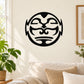 Circular moon face wall decal with black and white illustrated expression