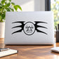 Grumpy tribal moon decal with angry face and wing-like tribal lines