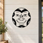Black circular moon face decal with stylized smirking mask design