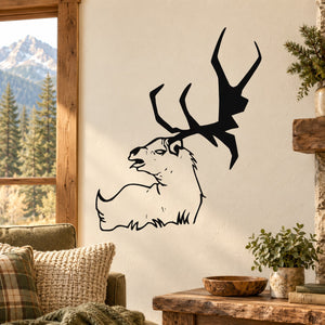 Calling out elk decal with black antlers and detailed elk head silhouette