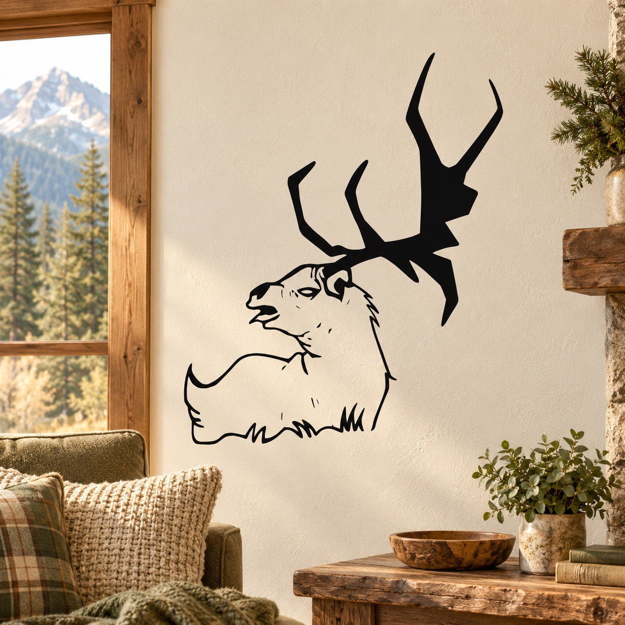 Calling out elk decal with black antlers and detailed elk head silhouette