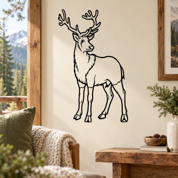 Reindeer decal featuring a black outlined standing reindeer with antlers