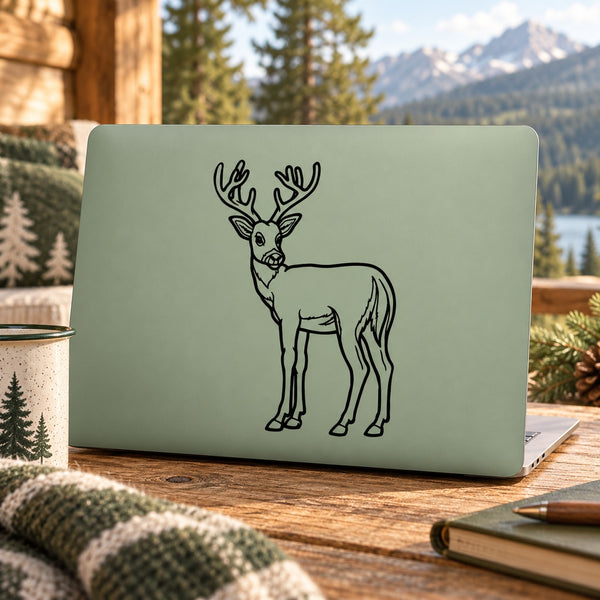 Reindeer decal with turning-head outline on mint-colored background