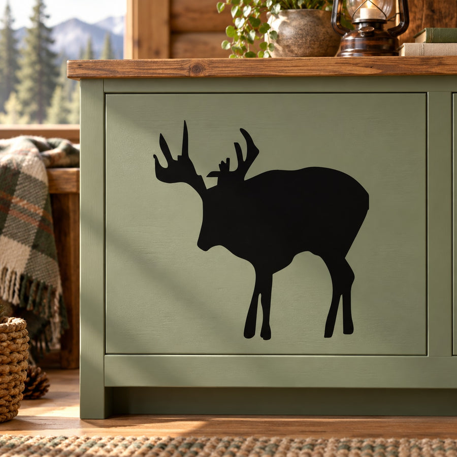 Black walking moose silhouette decal