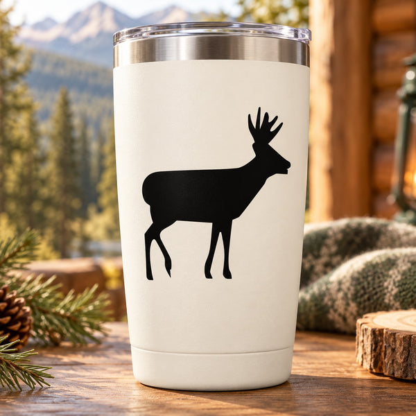 White-tailed deer decal silhouette on white tumbler