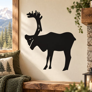Black horned caribou silhouette decal for indoor wall