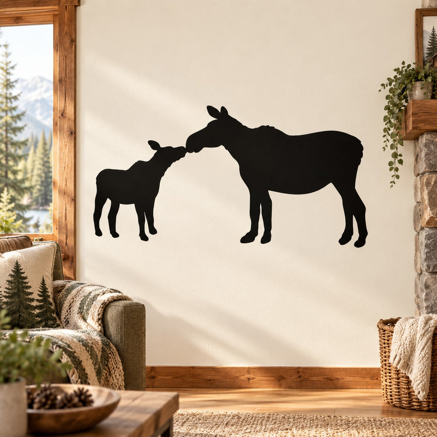 Black moose family kissing silhouette wall decal