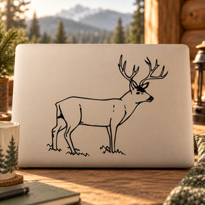 Caribou standing decal with black outline on light rectangular backing