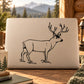Caribou standing decal with black outline on light rectangular backing