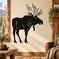 Moose wall decal sticker, black silhouette with antlers and pine cone details