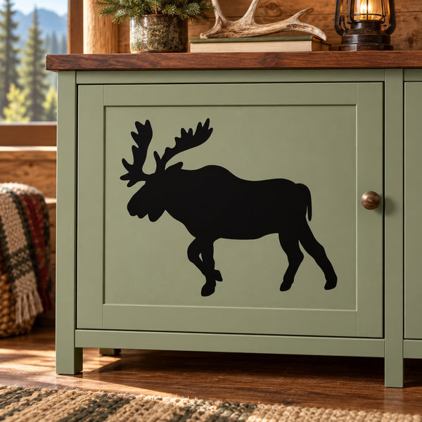Black moose silhouette decal with raised antlers