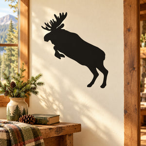 Leaping moose wall decal, black silhouette