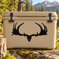 Moose horns decal in black on a beige cooler