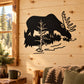 Black moose drinking water wall decal silhouette with antlers and forest scene