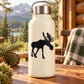 Walking moose silhouette decal in black on a cream bottle