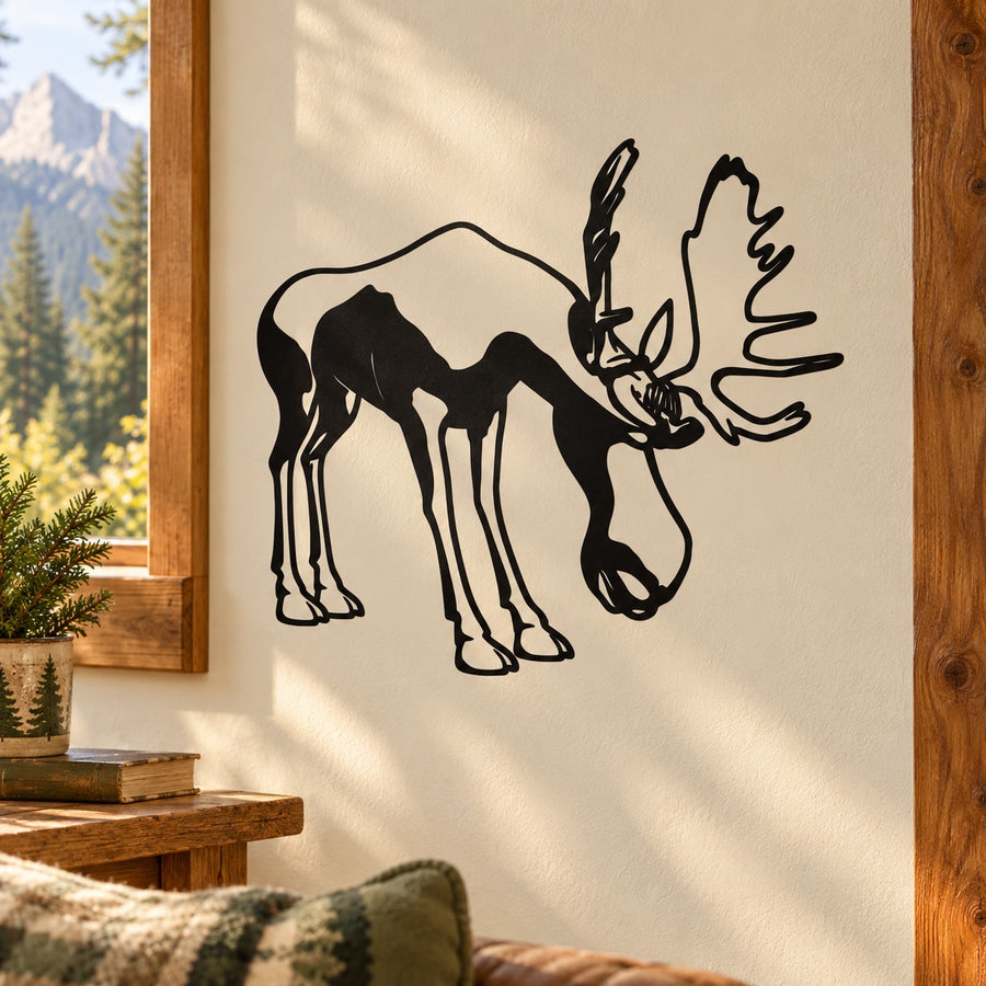 Kids grazing moose wall decal, black silhouette of moose with antlers