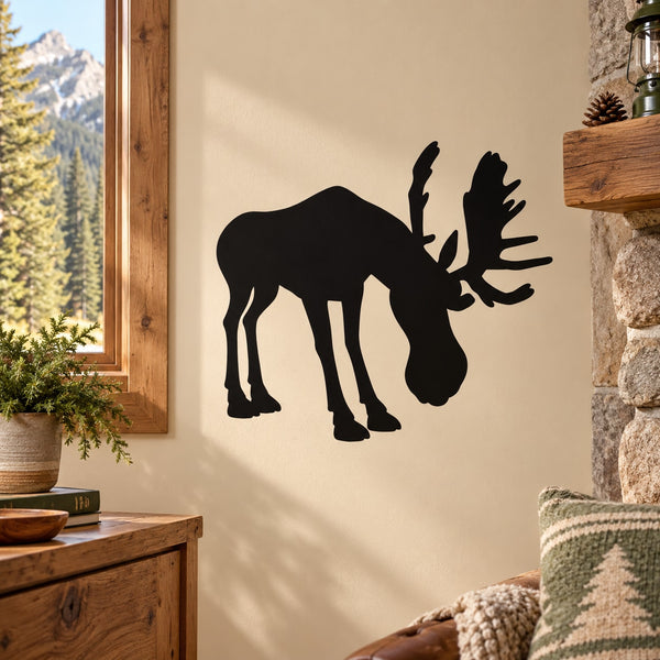 Kids moose silhouette wall decal, black grazing moose design