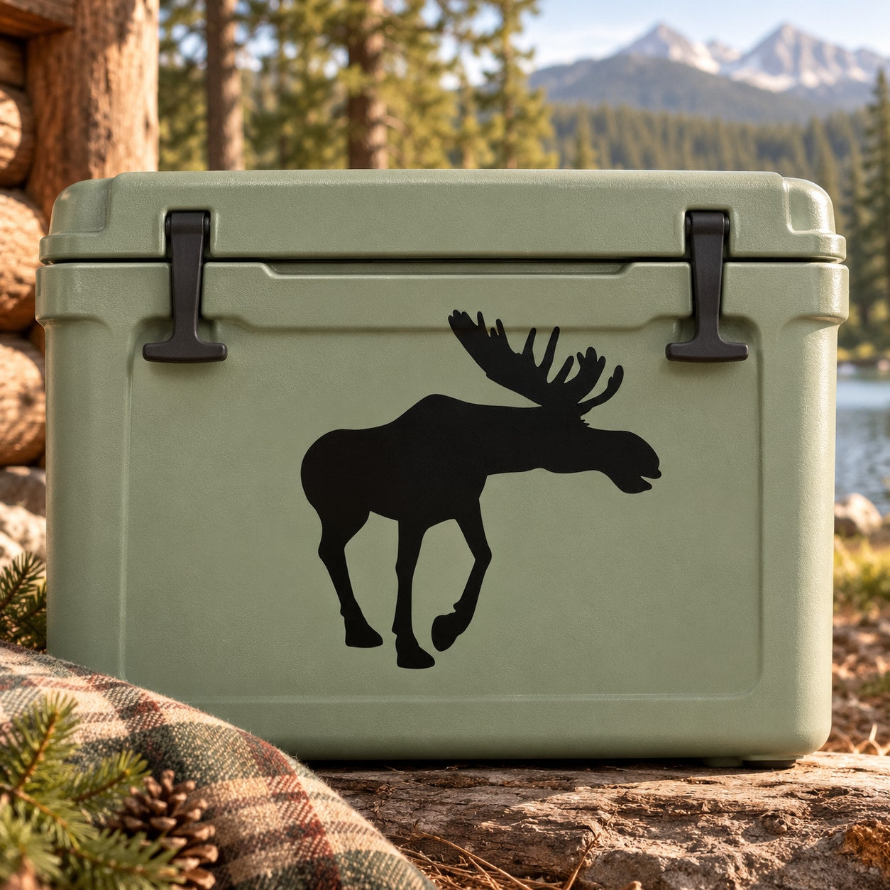 Black walking moose silhouette decal for outdoor surfaces