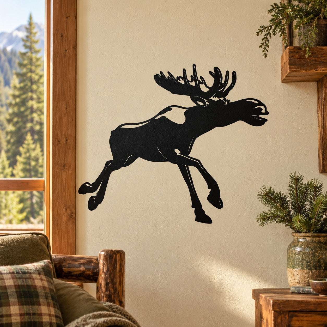 Black running moose wall decal silhouette