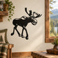 Smiling moose wall decal, black silhouette with antlers and raised legs
