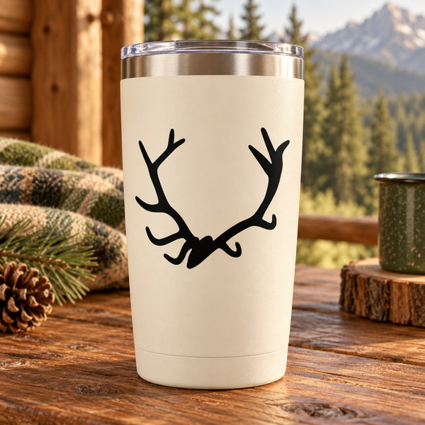 Elk antler horns decal, black outline on white tumbler
