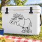 Black moose cartoon decal on white cooler panel