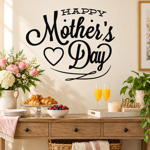 Happy Mother’s Day script wall decal with heart and cursive lettering