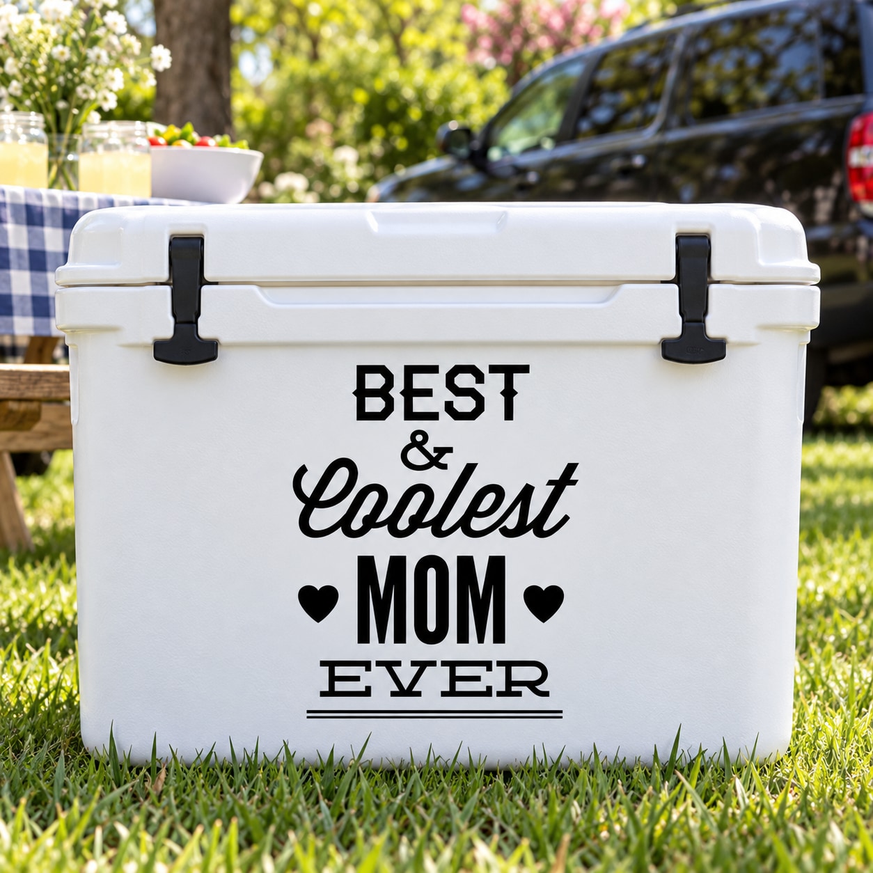 Mother’s Day cooler decal: “BEST & Coolest MOM EVER”