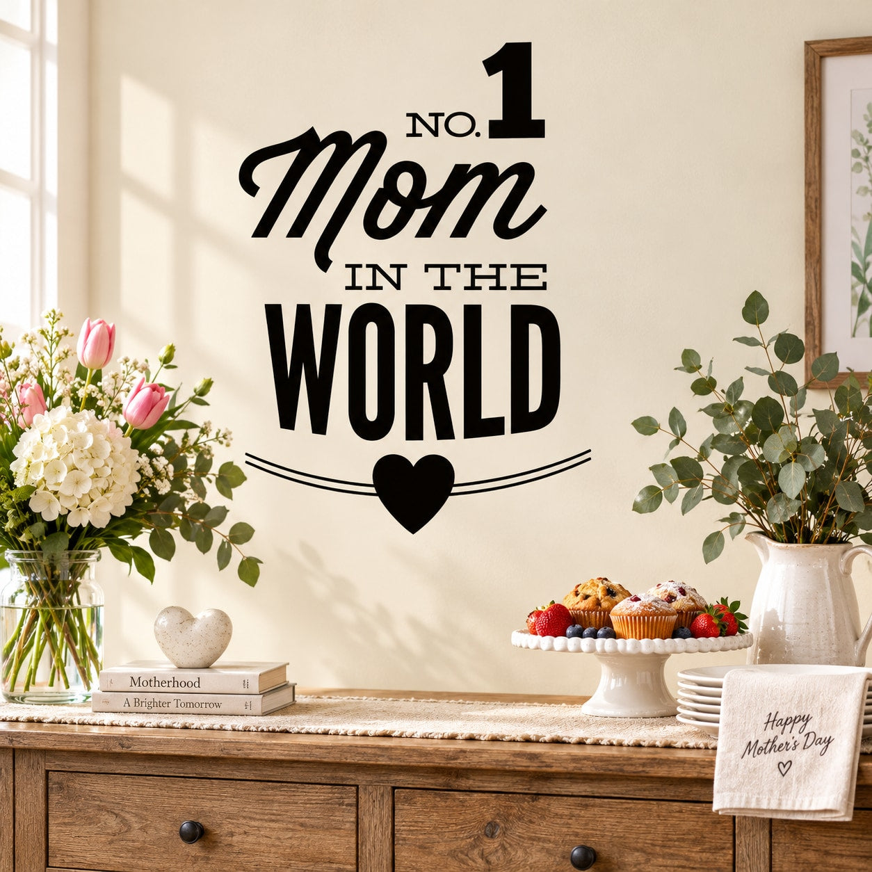 No. 1 Mom in the World heart wall decal, black and white