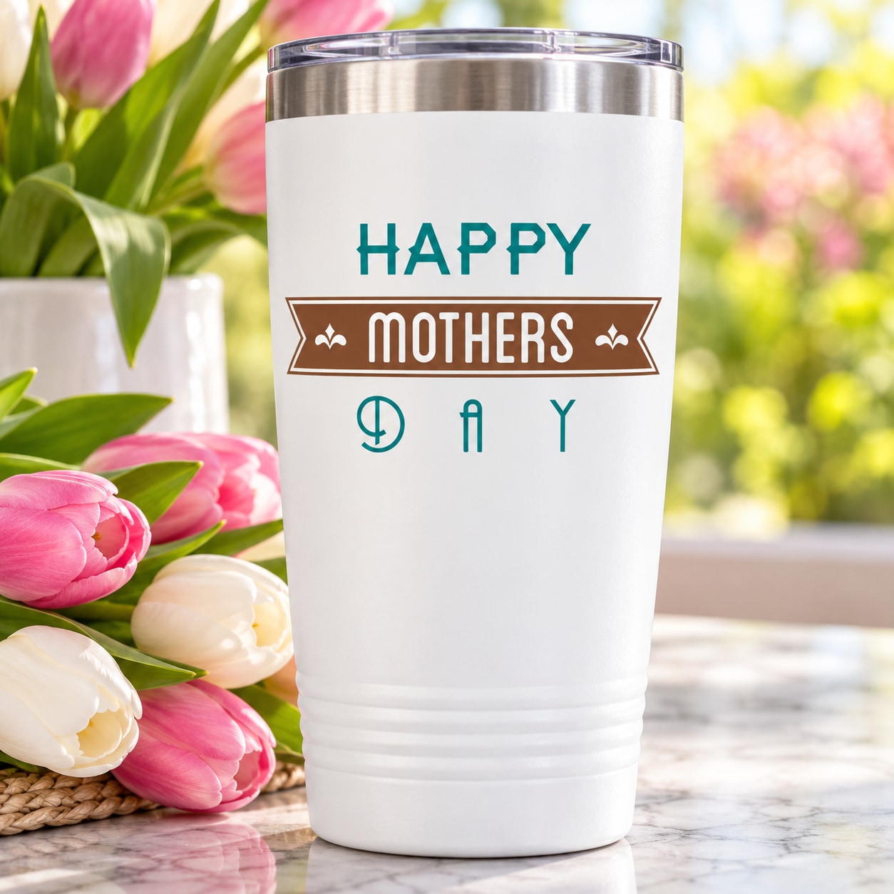 Happy Mothers Day Typography Decal — illustrative vinyl decal application mockup. Surrounding objects are not included.