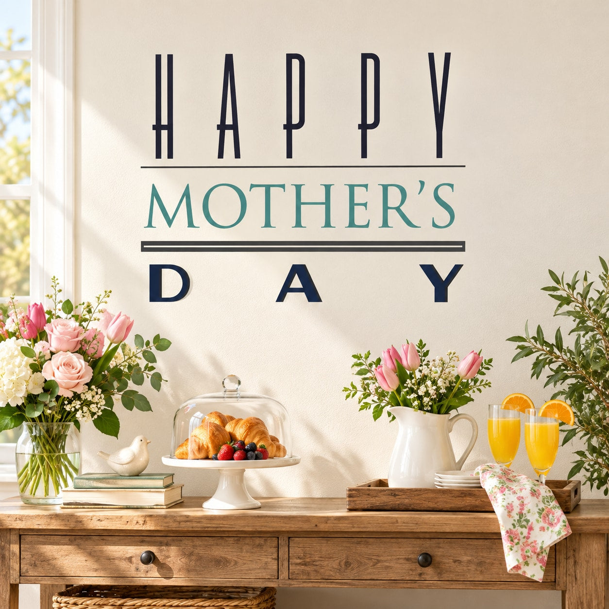 Happy Mother's Day wall decal with dark letters and teal script